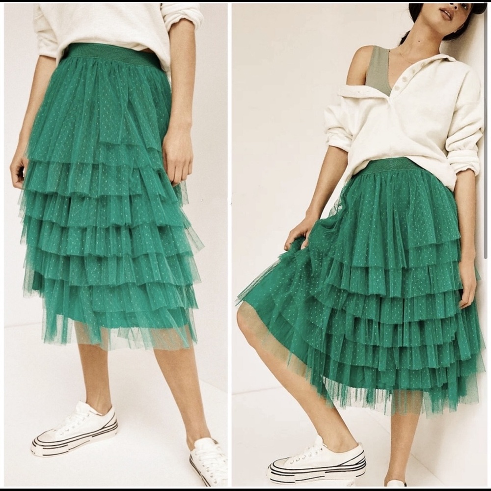 Mesh ruffle maxi skirt. Anthropology
